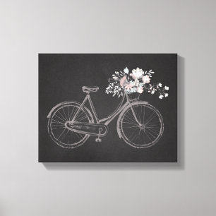  fiets met mooie roze & witte bloemen canvas afdruk