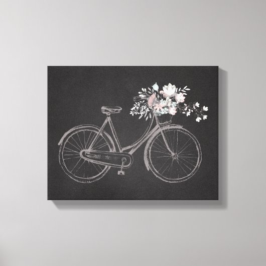 fiets met mooie roze & witte bloemen canvas afdruk (Voorkant)