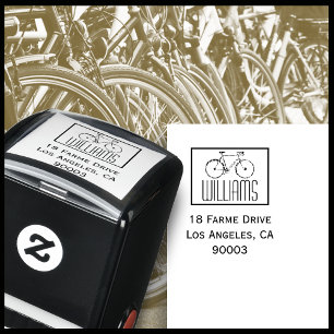 Fiets met naam & retour adres, vierkant zelfinktende stempel