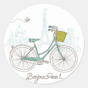  fiets met schattig mandje in Parijs Ronde Sticker