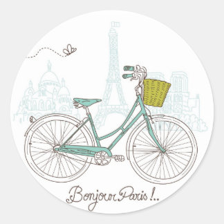  fiets met schattig mandje in Parijs Ronde Sticker