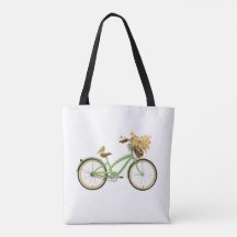 Fiets Met Vogel en Bloemenmand Groen Geel