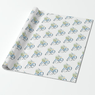 fiets met witte kat en madeliefje cadeaupapier
