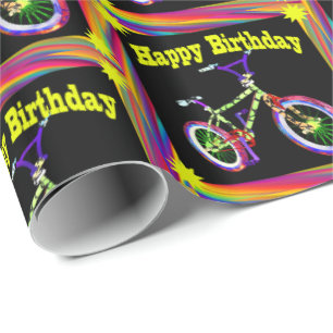 Fiets Neon Kleuren Gelukkige Verjaardag Cadeaupapier