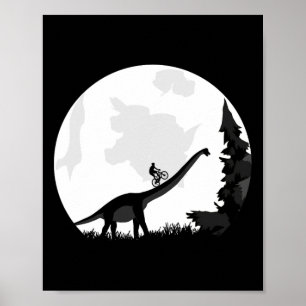 Fiets op een dinosaurus-maansilhouet Mtb Mountain  Poster