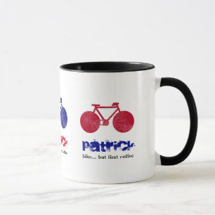 fiets rood en blauw gepersonaliseerd mok