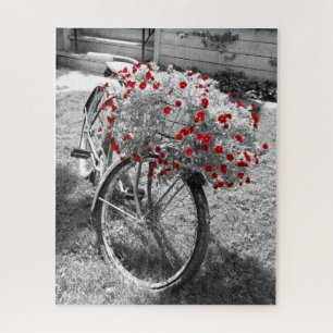  fiets Rood Geranium Flowers Rural Foto Legpuzzel
