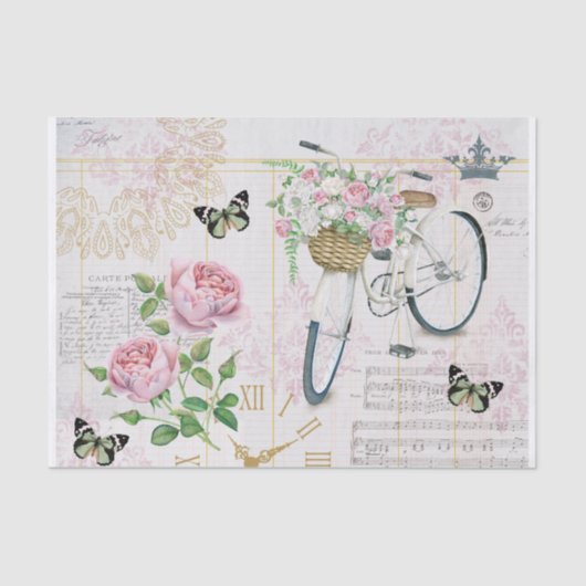  fiets, Rozen en vlinders collage Tissuepapier (Voorkant)