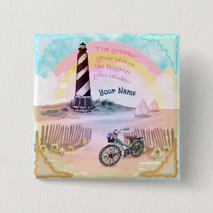 Fiets Stormy Lighthouse Vierkante Button 5,1 Cm