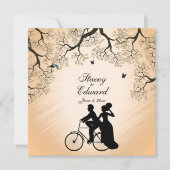 Fiets thema bruiloft uitnodiging zonsondergang (Voorkant)