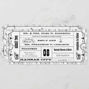  fiets Typography Ticket Wedding Kaart