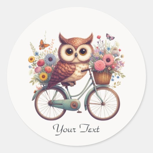 Fiets Uil Sticker met Bloemen (Voorkant)