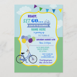 Fiets Verjaardag Fiets Ride Ballonnen Party Blauw Kaart