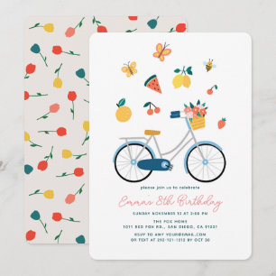 Fiets Vlinders Fruit Bloem Meisje Verjaardag Kaart