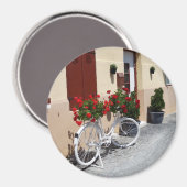 Fiets vol rode geranium bloemen magneet (Voorkant / Achterkant)