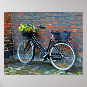 Fietscyclus met bloem, Kopenhagen, Denemarken Poster