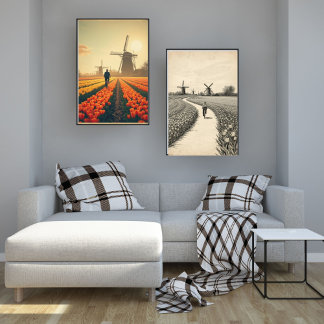 Fietsen door tulpenvelden – Nederlands platteland Poster