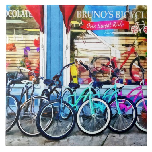 Fietsen en chocolade tegeltje (Voorkant)