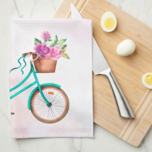 Fietsen en roze rozen theedoek