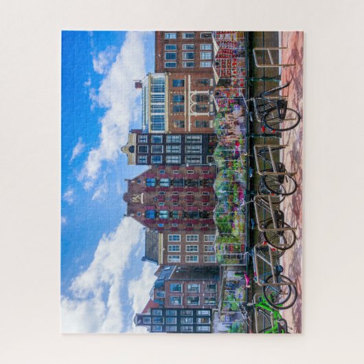 Fietsen Houses Along Amsterdam Canal Nederland Legpuzzel (Verticaal)