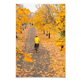 Fietsen in de herfst foto afdruk