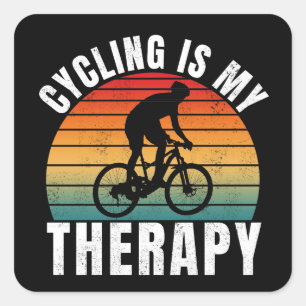 Fietsen is mijn therapie Grappige Vintage Typograf Vierkante Sticker