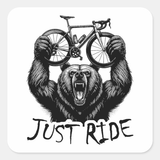 Fietsen Just Ride Beer Vierkante Sticker (Voorkant)