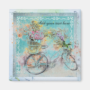 Fietsen met bloemmanden op blauwe schoot magneet