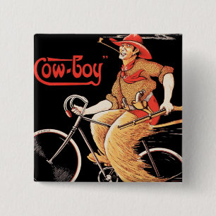 Fietsen met de fiets "Cowboy" Vierkante Button 5,1 Cm