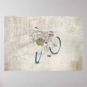  fietsen met rozen mand poster