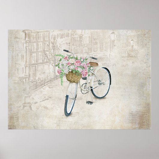  fietsen met rozen mand poster (Voorkant)