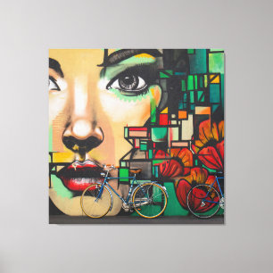 Fietsen op graffiti canvas afdruk