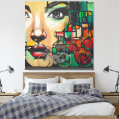 Fietsen op graffiti canvas afdruk (Insitu (Slaapkamer))