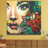 Fietsen op graffiti canvas afdruk (Insitu (Woonkamer))