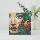 Fietsen op graffiti feestdagenkaart (Staand voorkant)