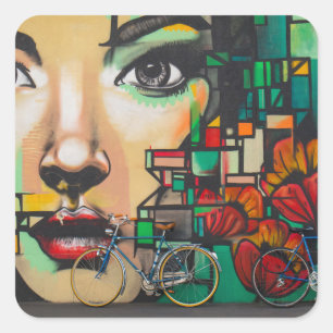 Fietsen op graffiti vierkante sticker