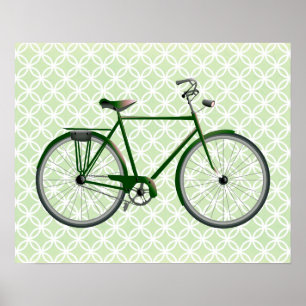  Fietsen op Green Retro Art Poster