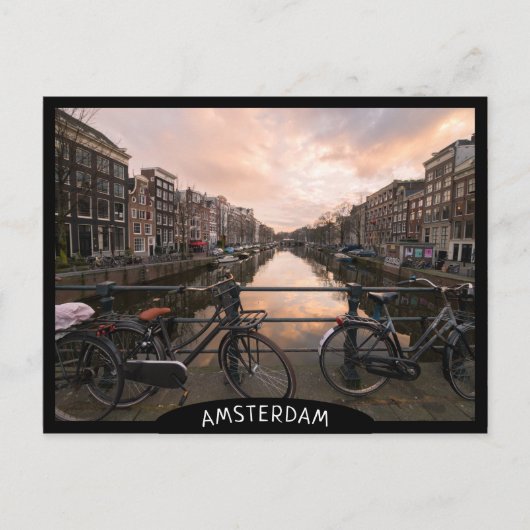Fietsen op zonsondergang in Amsterdam Briefkaart (Voorkant)