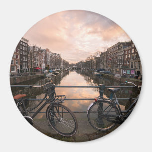 Fietsen op zonsondergang in Amsterdam Magneet