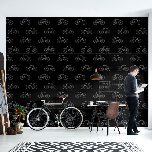 Fietsen zwart behang (Woonkamer)