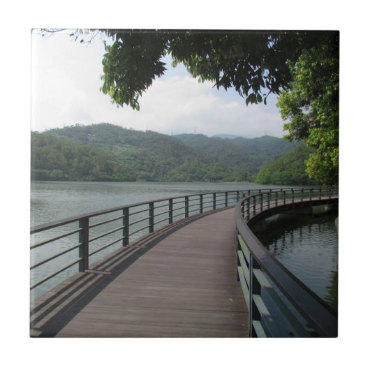 Fietsenbrug over water tegeltje (Voorkant)