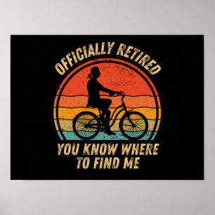 Fietsenliefhebbers met een grappige ouderwetse fie poster