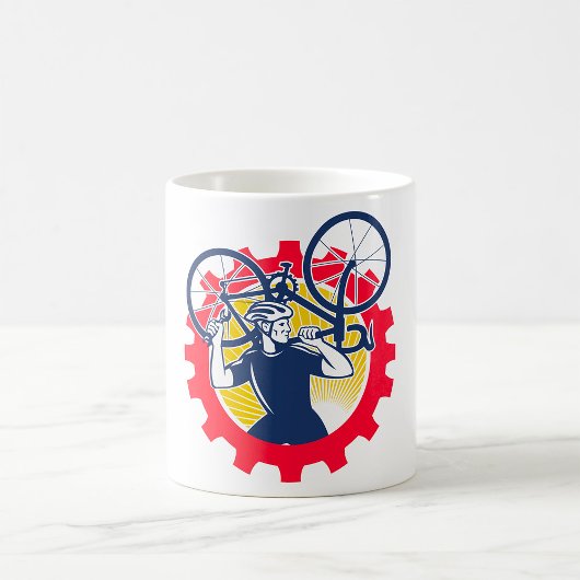 Fietser Draagt Fiets Fietsmonteur Versnelling Koffiemok