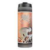 Fietser - Geborsteld staal imitatie - Silver&Pink Thermosbeker (Voorkant)