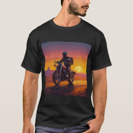 Fietser motorfiets op de open weg zonsondergang t-shirt
