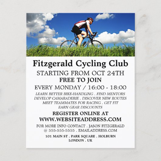Fietser op gras, Adverteren fietsclub Flyer (Voorkant)