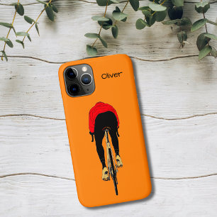 Fietser op oranje achtergrond iPhone 11 pro hoesje