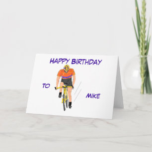 Fietser Racing verjaardagskaart, naam wijzigen. Kaart