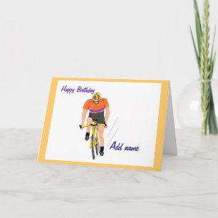 Fietser Racing verjaardagskaart. Naam wijzigen. Kaart