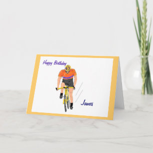 Fietser Racing verjaardagskaart. Naam wijzigen. Kaart